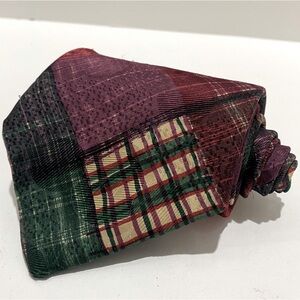 Vintage Bugatti 100% Italian Silk Tie Green Red Geometric Plaid 55" Short